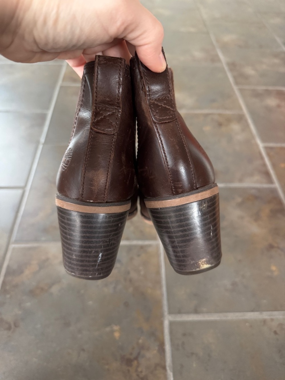 Timberland Chelsea Ankle Boots Brown Leather Pull-On Block Heel Women’s 7.5 - Picture 3 of 8